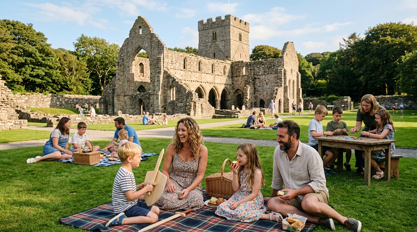 Family picnic event at Rushen Abbey on the Isle of Man