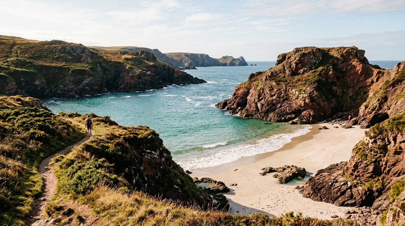 Hidden Isle of Man beach with dramatic coastal rock formations