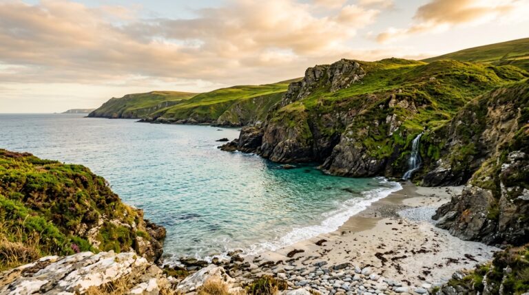 Secret beach and turquoise coastal cove on the Isle of Man